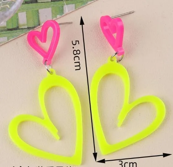 80s Neon Acrylic Earrings Lightning Earrings Neon Heart Earrings Colorful Retro Earrings Glow Party Neon Accessories for Women