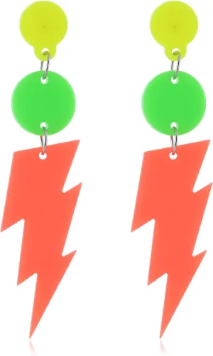 80's Neon Lightning Earrings for Women Halloween Geometric Earrings Retro Acrylic Drop Dangle for 80's Outfit Glow Party Jewelry