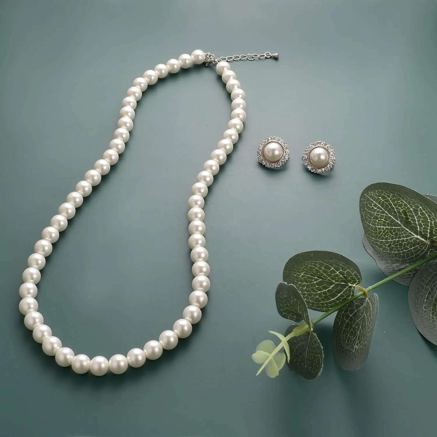 8mm 10mm Faux Pearl Necklace Earrings Set for Women White Black Round Glass Pearl Wedding Jewelry Gifts
