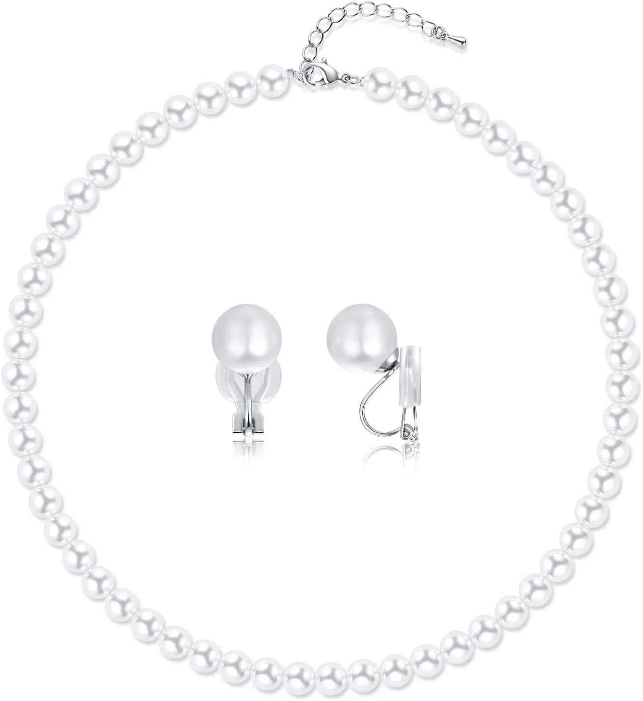 8mm 10mm Faux Pearl Necklace Earrings Set for Women White Black Round Glass Pearl Wedding Jewelry Gifts