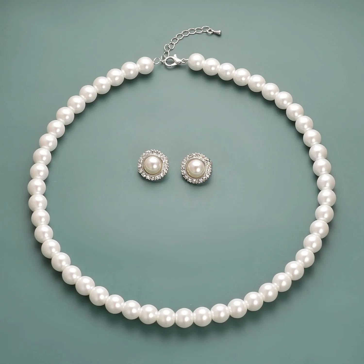 8mm 10mm Faux Pearl Necklace Earrings Set for Women White Black Round Glass Pearl Wedding Jewelry Gifts