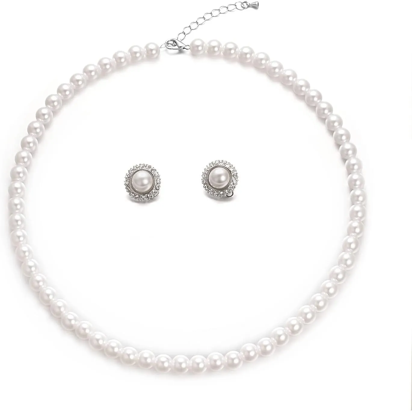 8mm 10mm Faux Pearl Necklace Earrings Set for Women White Black Round Glass Pearl Wedding Jewelry Gifts