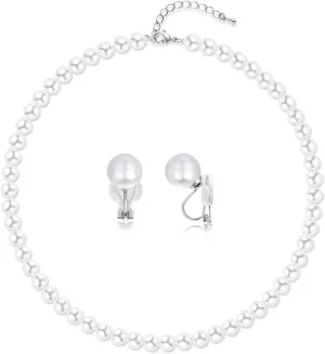 8mm 10mm Faux Pearl Necklace Earrings Set for Women White Black Round Glass Pearl Wedding Jewelry Gifts