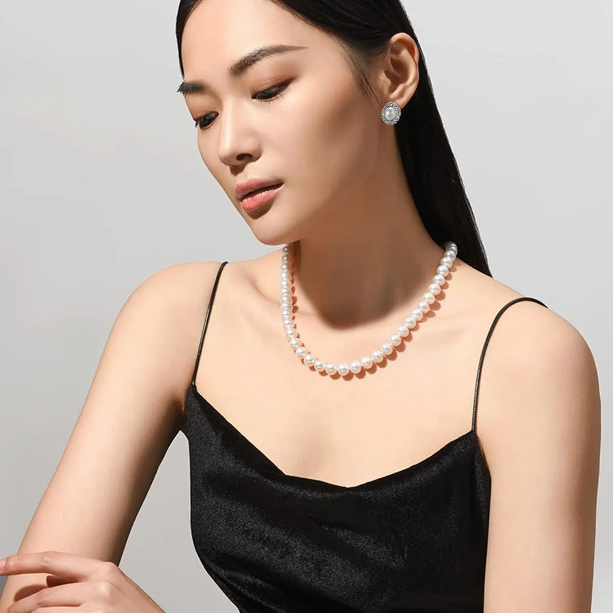 8mm 10mm Faux Pearl Necklace Earrings Set for Women White Black Round Glass Pearl Wedding Jewelry Gifts