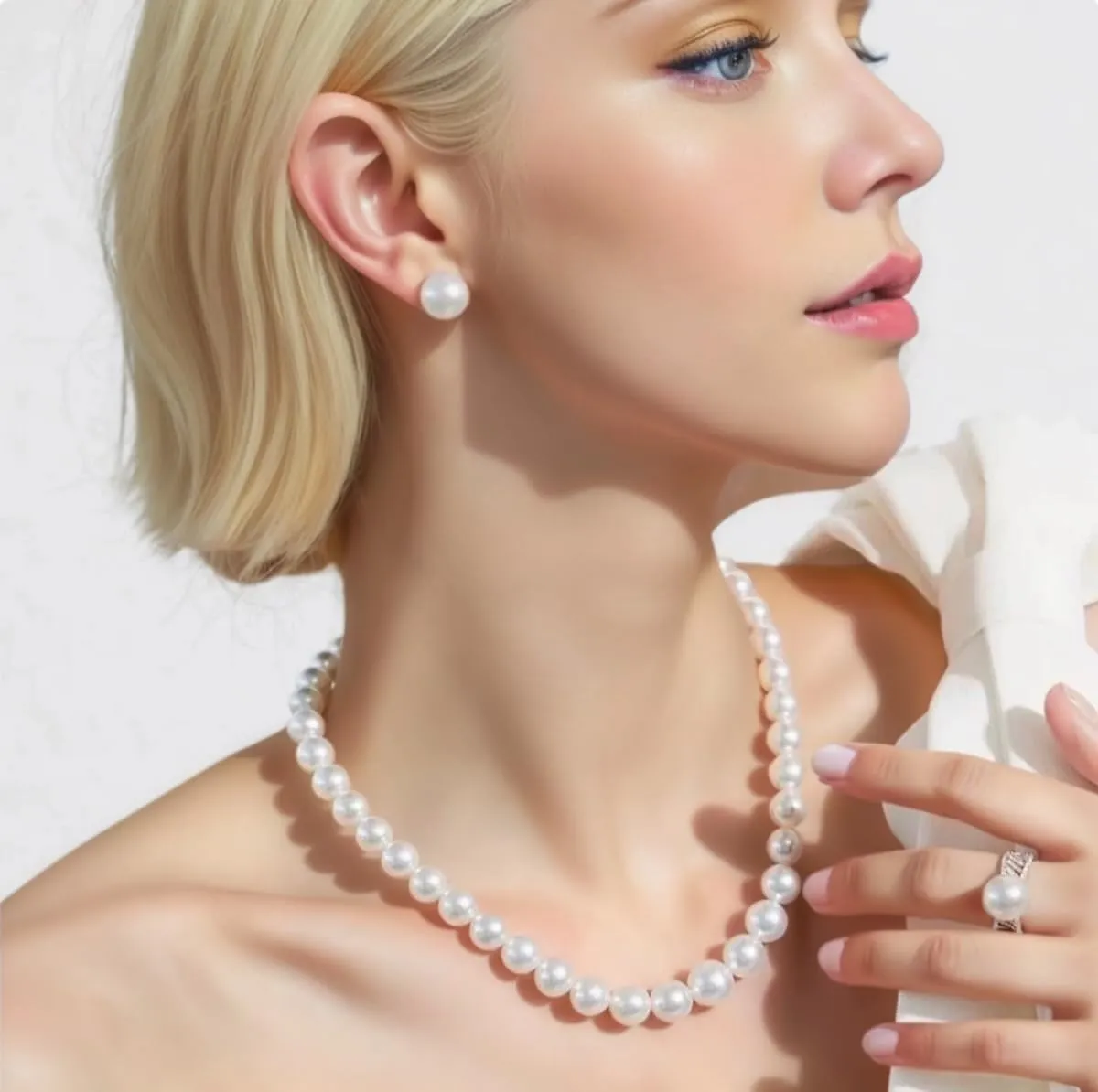 8mm 10mm Faux Pearl Necklace Earrings Set for Women White Black Round Glass Pearl Wedding Jewelry Gifts
