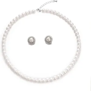 8mm 10mm Faux Pearl Necklace Earrings Set for Women White Black Round Glass Pearl Wedding Jewelry Gifts
