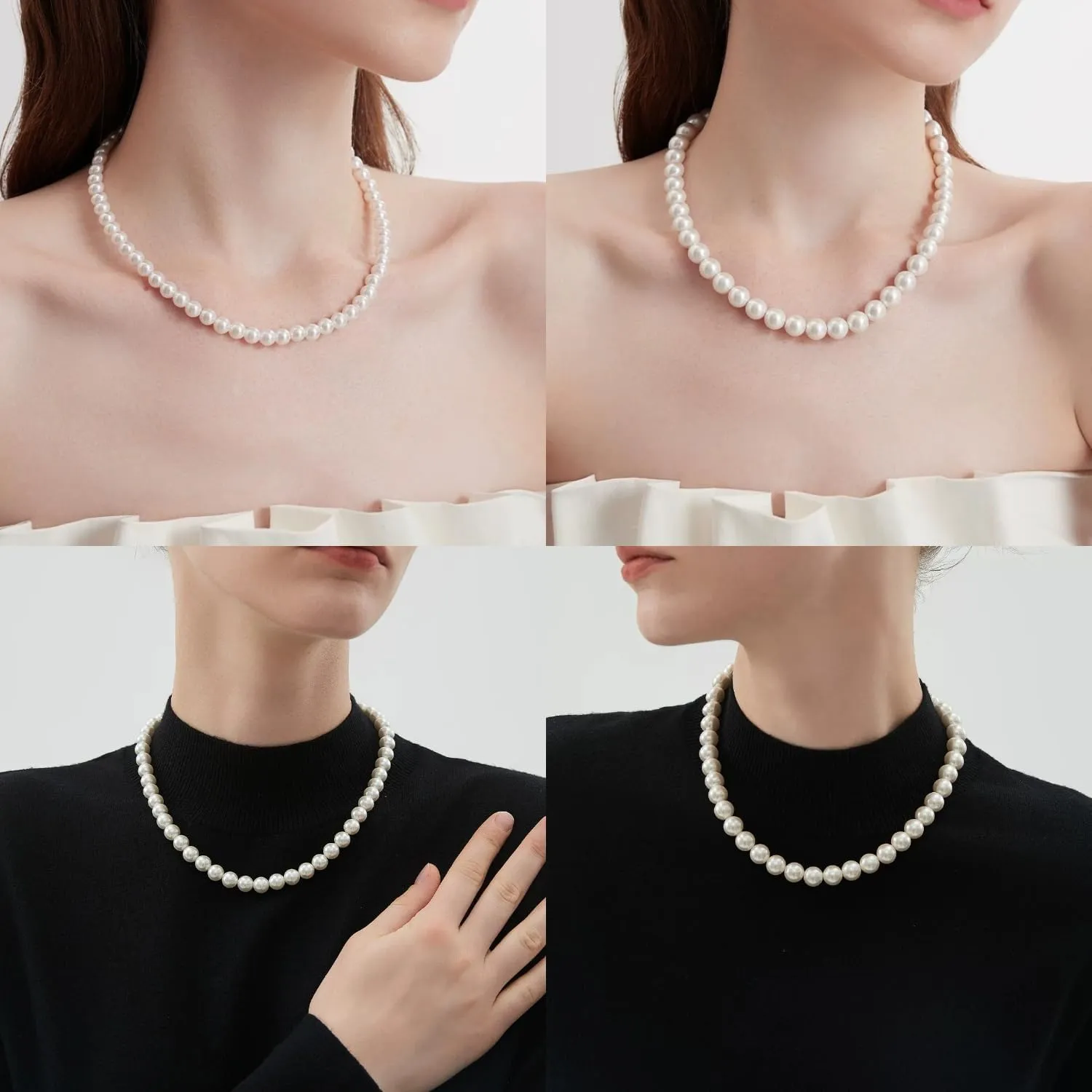 8mm 10mm Faux Pearl Necklace Earrings Set for Women White Black Round Glass Pearl Wedding Jewelry Gifts