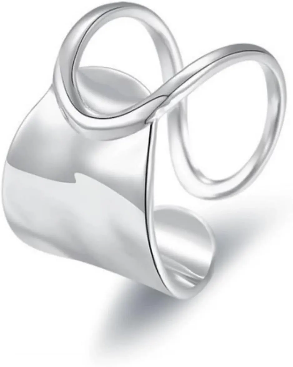 925 Sterling Silver Adjustable Open Minimalist Simple Rings,Fashion Statement Jewelry for Women Comfort Fit/Hypoallergenic/Non Tarnish