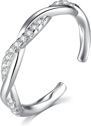 925 Sterling Silver Adjustable Rings for Women Open Twisted Stacking Knuckle Rings with Cubic Zircon Dainty Minimalist Statement Finger Bands Jewelry for Birthday Christmas