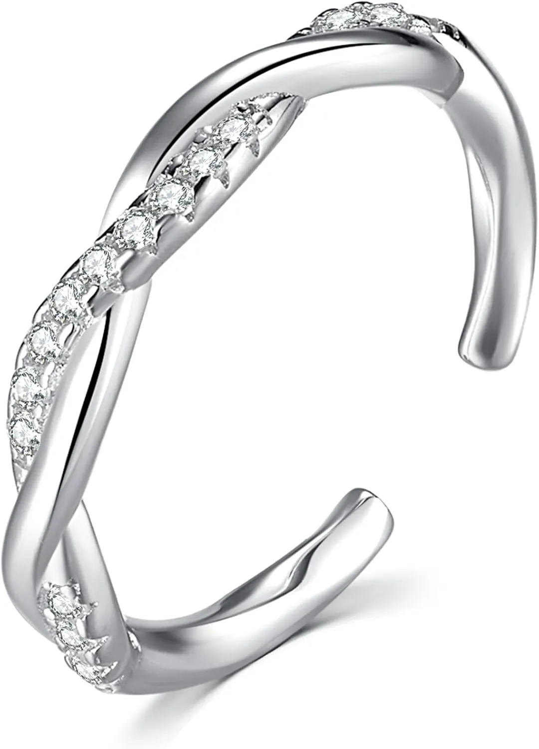 925 Sterling Silver Adjustable Rings for Women Open Twisted Stacking Knuckle Rings with Cubic Zircon Dainty Minimalist Statement Finger Bands Jewelry for Birthday Christmas