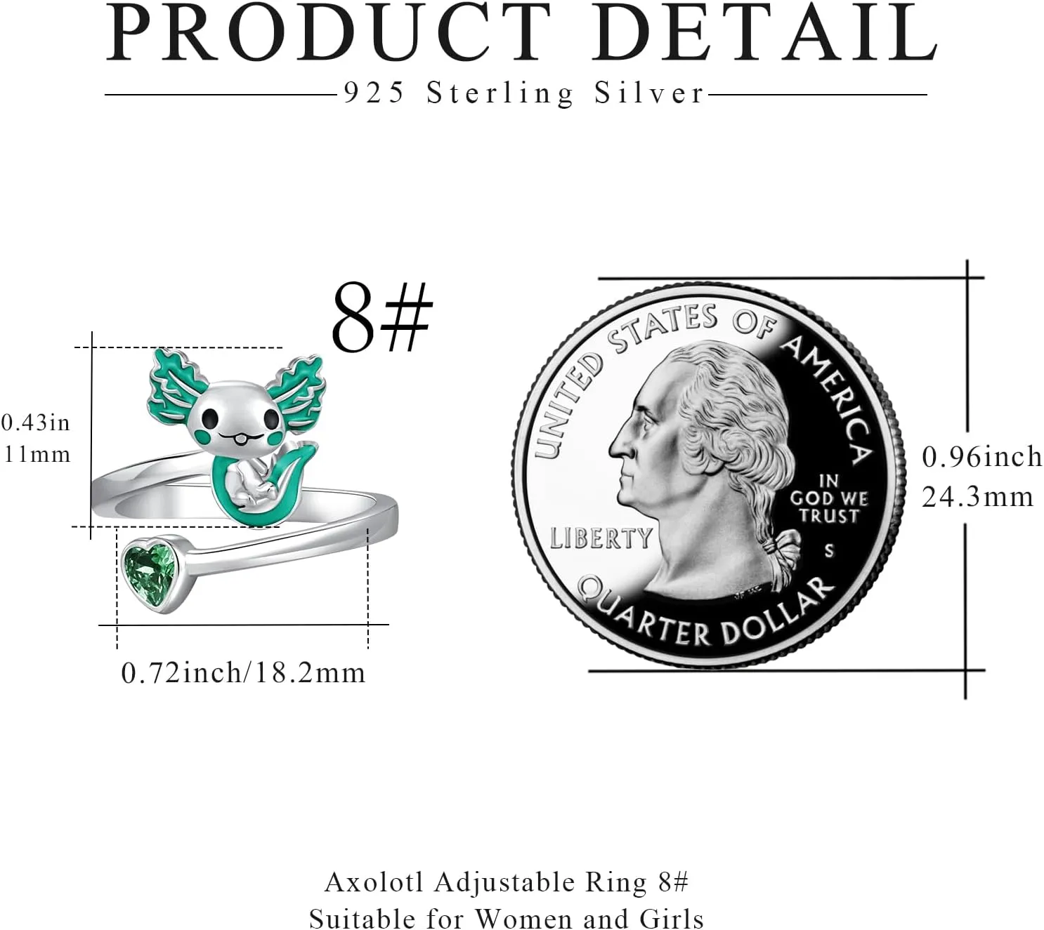 925 Sterling Silver Axolotl Ring - Adjustable Jewelry