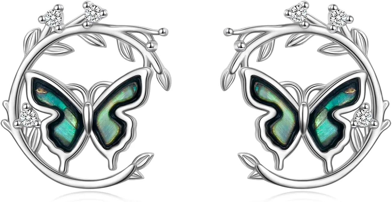 925 Sterling Silver Butterfly Stud Earrings Abalone Shell Animal Earring Jewelry Gifts for Women