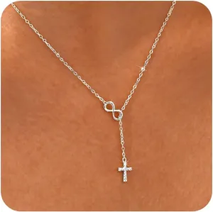 925 Sterling Silver Cross Necklace for Women - Infinity Necklaces for Girls Christian Cross Faith Y-Necklaces Pendant Dainty Trendy Religious Gifts for Her Birthday Baptism