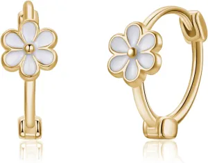 925 Sterling Silver Daisy Hoop Earrings Small White Flower Hoop Huggie Cartilage Earrings for Women Daisy Flower Jewelry Gifts for Birthday Christmas