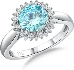 925 Sterling Silver Gemstone Engagement Ring for Women Moissanite/Zircon &Created Amethyst/Aquamarine/Emerald/Ruby/Sapphire Promise Rings Cocktail Wedding Birthday Jewelry