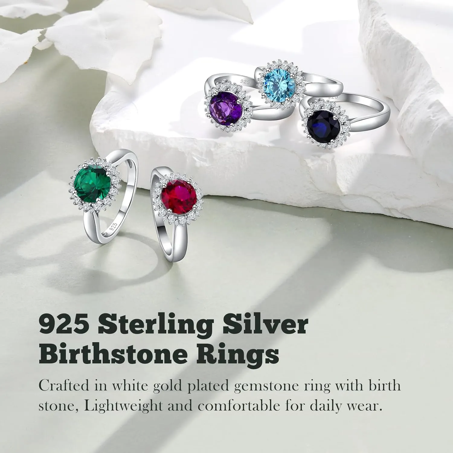 925 Sterling Silver Gemstone Engagement Ring for Women Moissanite/Zircon &Created Amethyst/Aquamarine/Emerald/Ruby/Sapphire Promise Rings Cocktail Wedding Birthday Jewelry