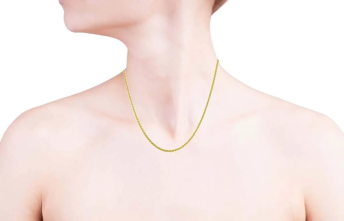 925 Sterling Silver necklace1.4MM Diamond Cut Adjustable Wheat Chain Necklace 24' - Adjustable Fox Tail Spiga silver Necklace in 4 colors