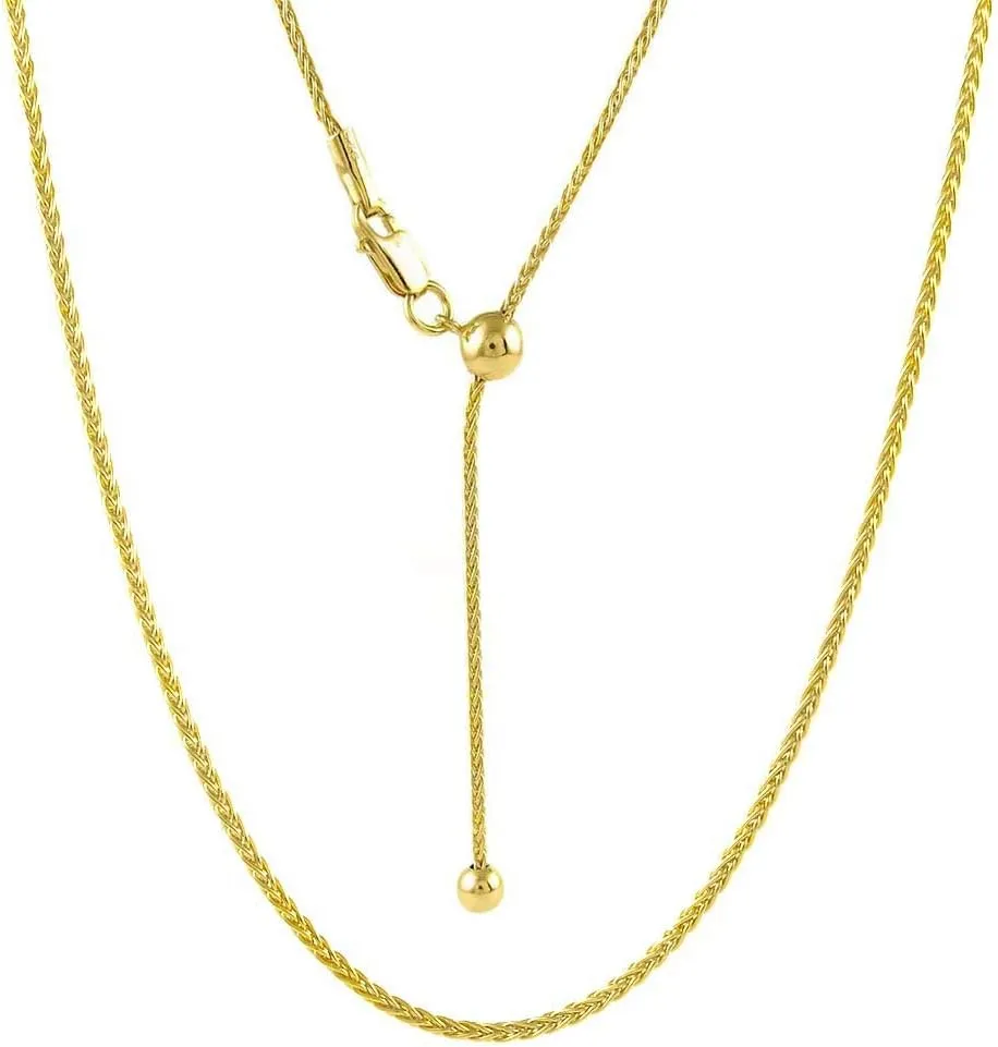 925 Sterling Silver necklace1.4MM Diamond Cut Adjustable Wheat Chain Necklace 24' - Adjustable Fox Tail Spiga silver Necklace in 4 colors