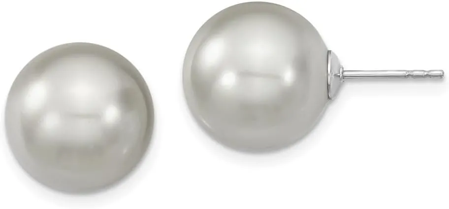 925 Sterling Silver Rhodium-plated 12-13mm Grey Imitation Shell Pearl Stud Earrings