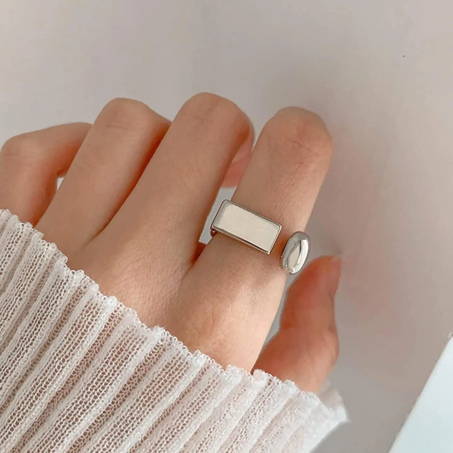 925 Sterling Silver Rings Handmade Rings Adjustable Open Teardrop Rings Waterdrop Ring for Women