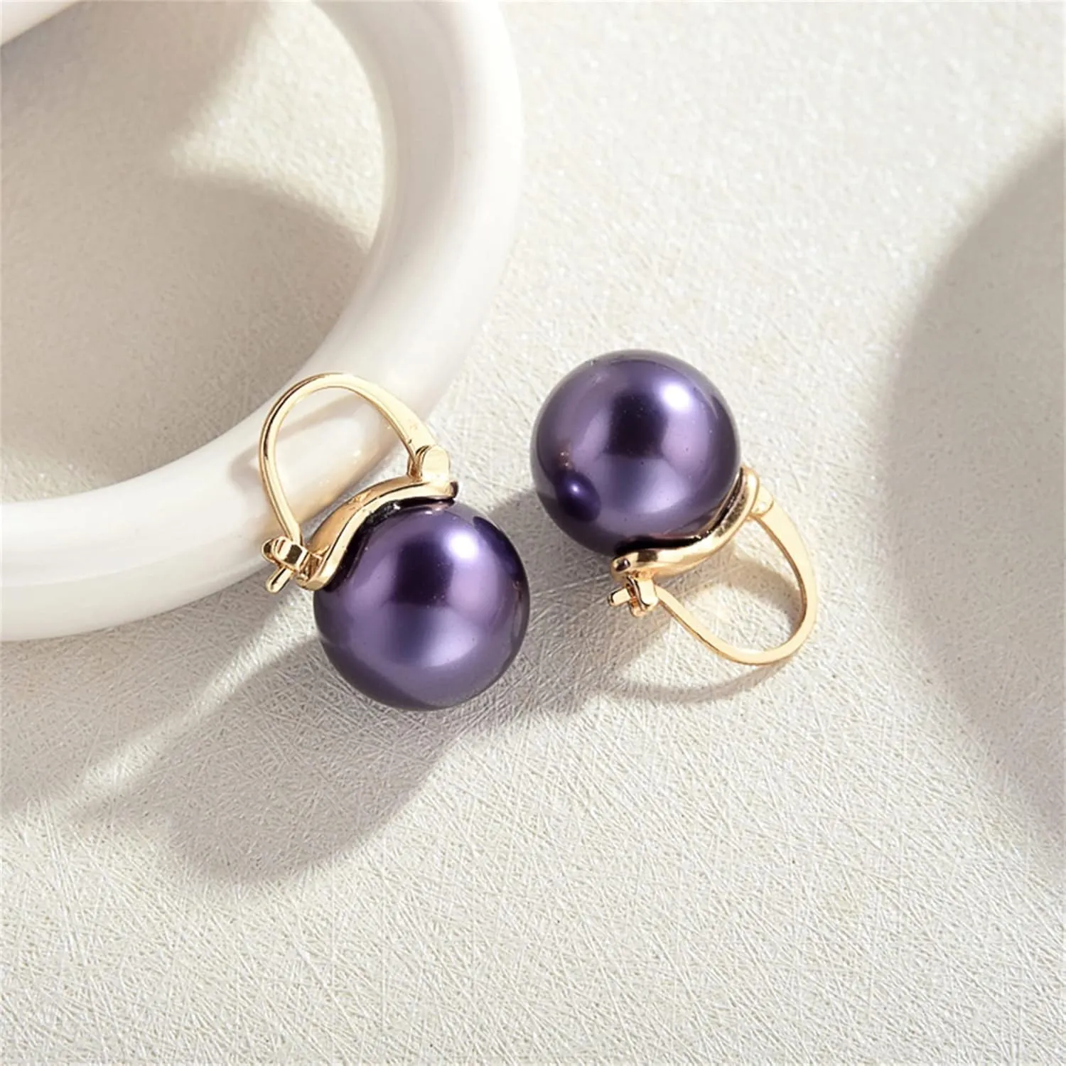 925 Sterling Silver Simulated Shell Pearl Earrings for Women Trendy, Big Pearl Drop Earrings Leverback Stud,14K Gold Plated Large Pearl Hoop Dangle Hypoallergenic Jewelry 14mm