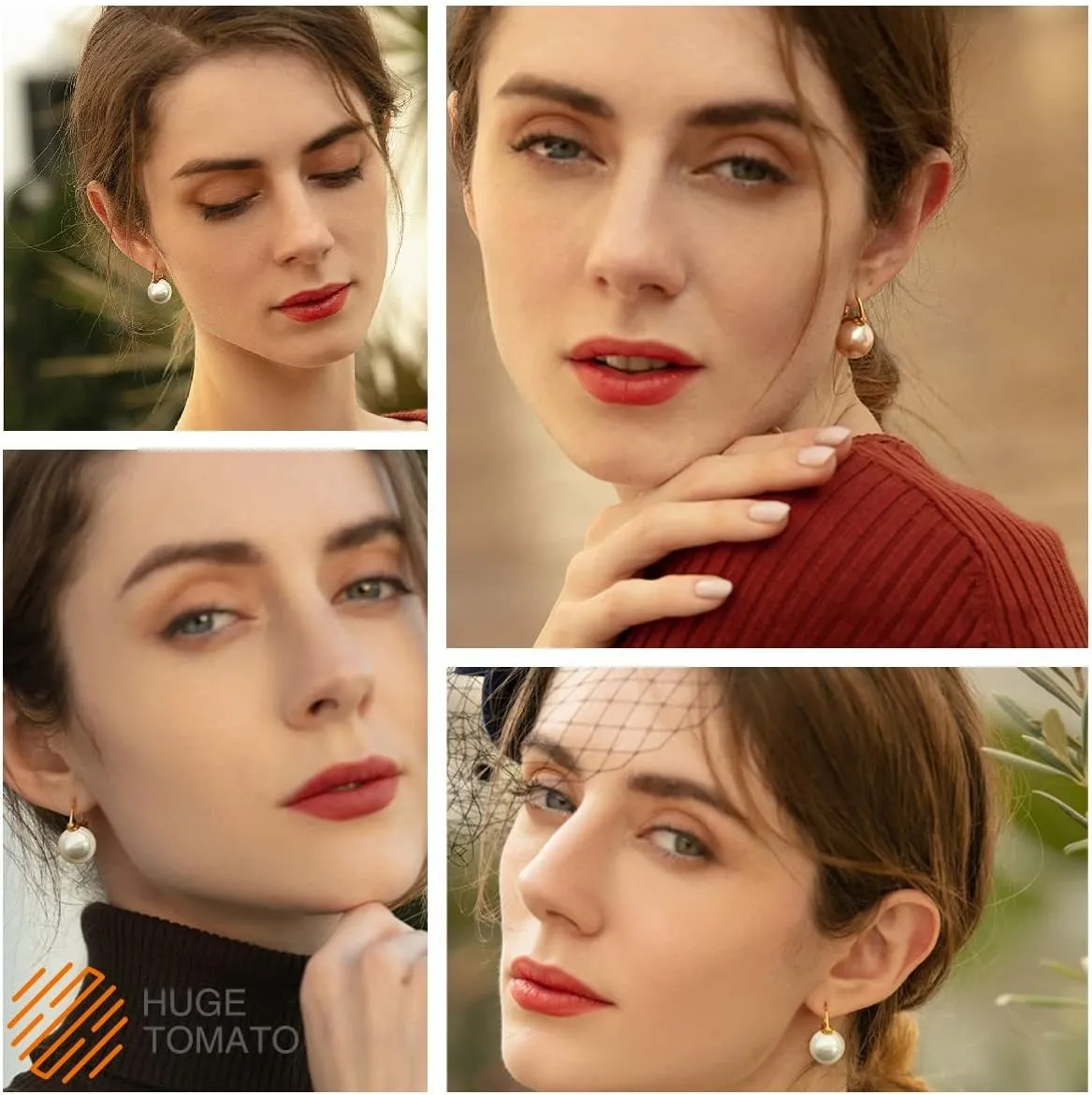 925 Sterling Silver Simulated Shell Pearl Earrings for Women Trendy, Big Pearl Drop Earrings Leverback Stud,14K Gold Plated Large Pearl Hoop Dangle Hypoallergenic Jewelry 14mm