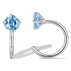 925 Sterling Silver Small Huggie Half Hoop Earrings for Women Girls, Light Blue Aquamarine