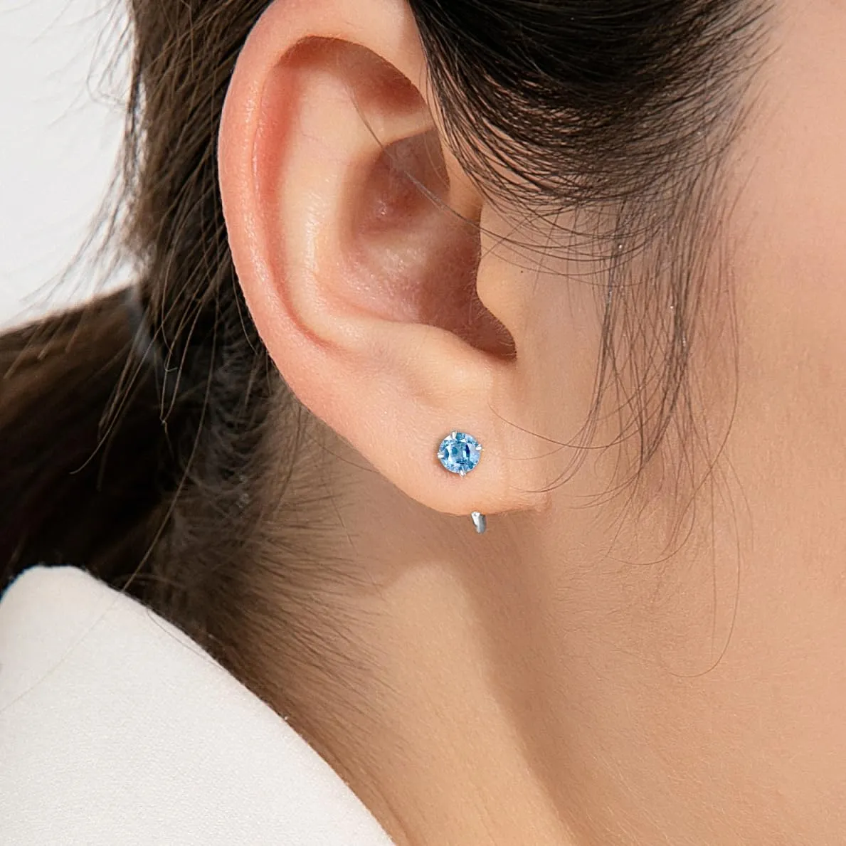 925 Sterling Silver Small Huggie Half Hoop Earrings for Women Girls, Light Blue Aquamarine