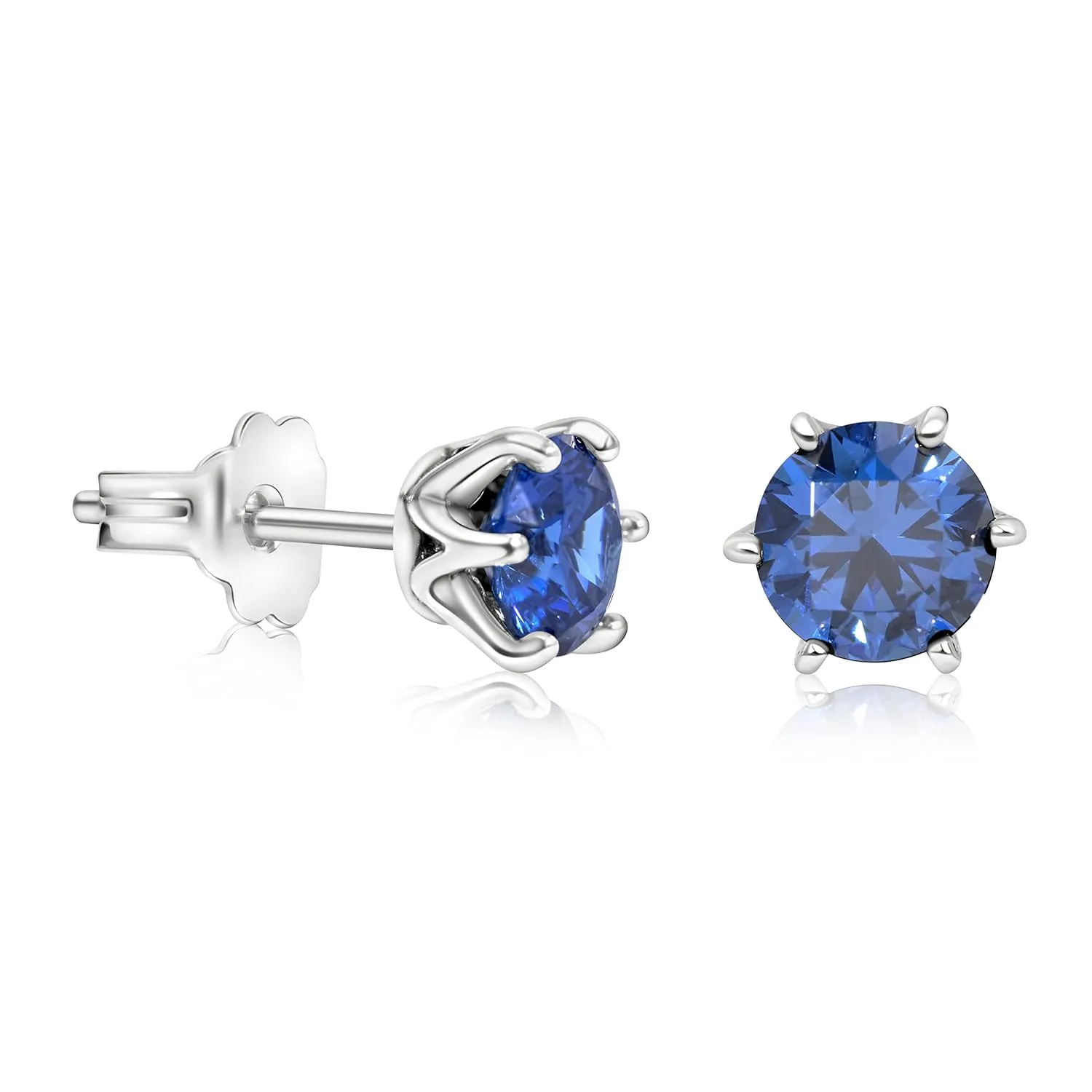 925 Sterling Silver Stud Earrings with Dark Blue CZ Gemstone - December Birthstone Round 5mm Natural Cubic Zirconia Stone Studs, Handmade Earrings, Simple Dainty Jewelry Birthday Gift for Women