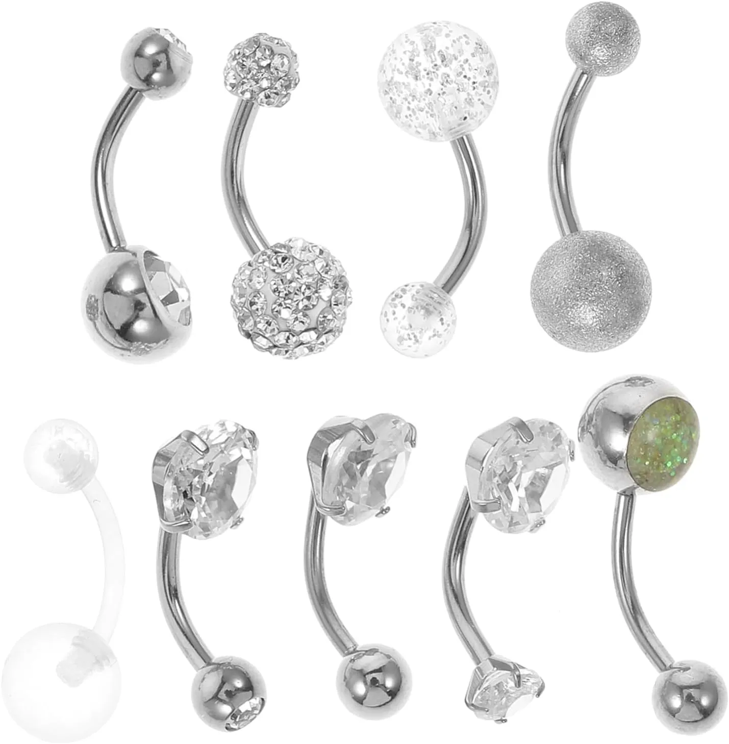 9Pcs Shiny Belly Button Ring Pack Heart Design Navel Rings with Zircon for Women Jewelry for Belly Piercing Dazzling and Accessory