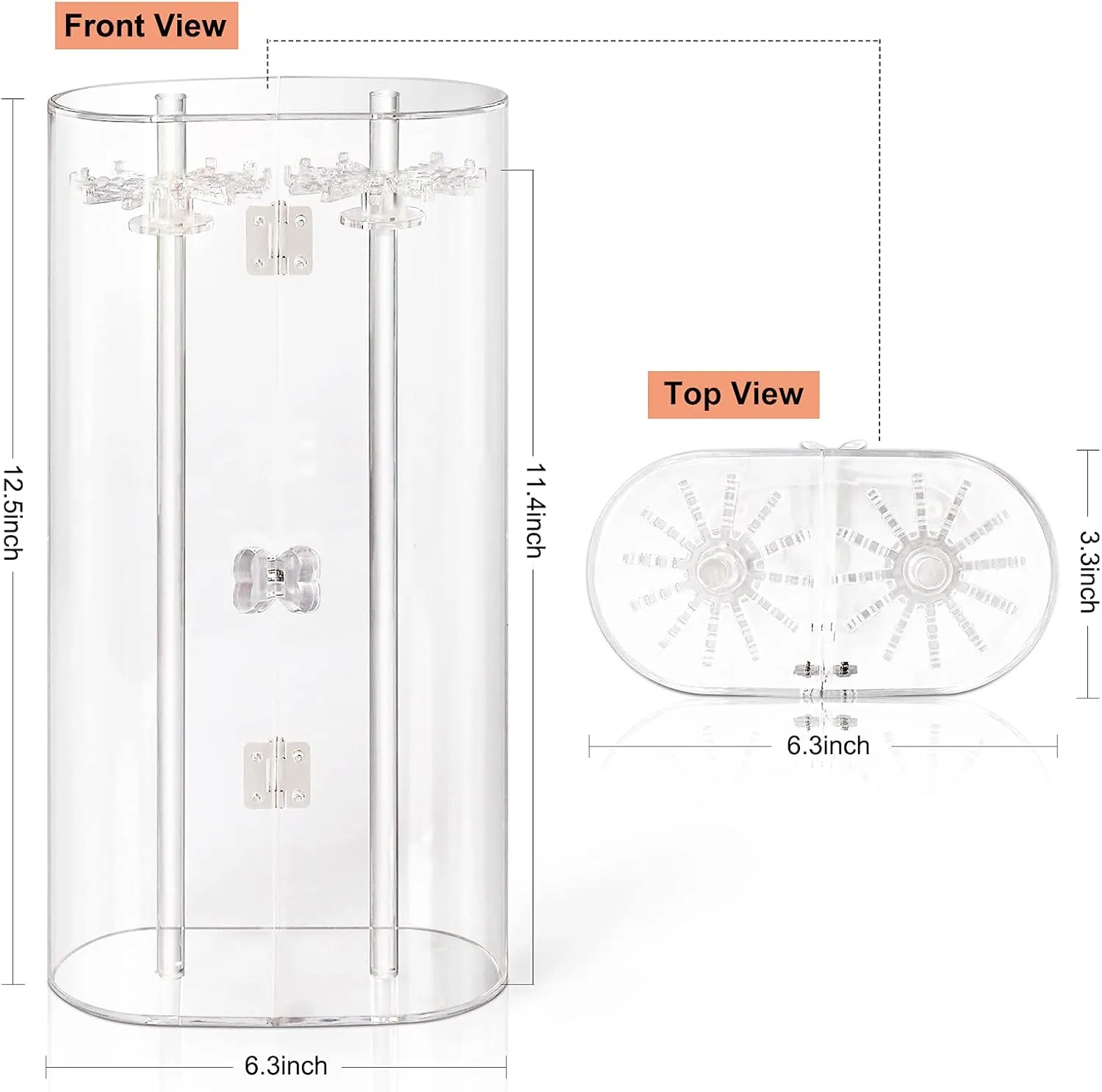 Acrylic Necklace Holder, Clear Necklace Organizer with 24 Hooks, Dustproof Rotation Jewelry Storage Holder Stand, Long Necklaces Pendant Bracelets Display Case for Dresser Bathroom Vanity Countertop