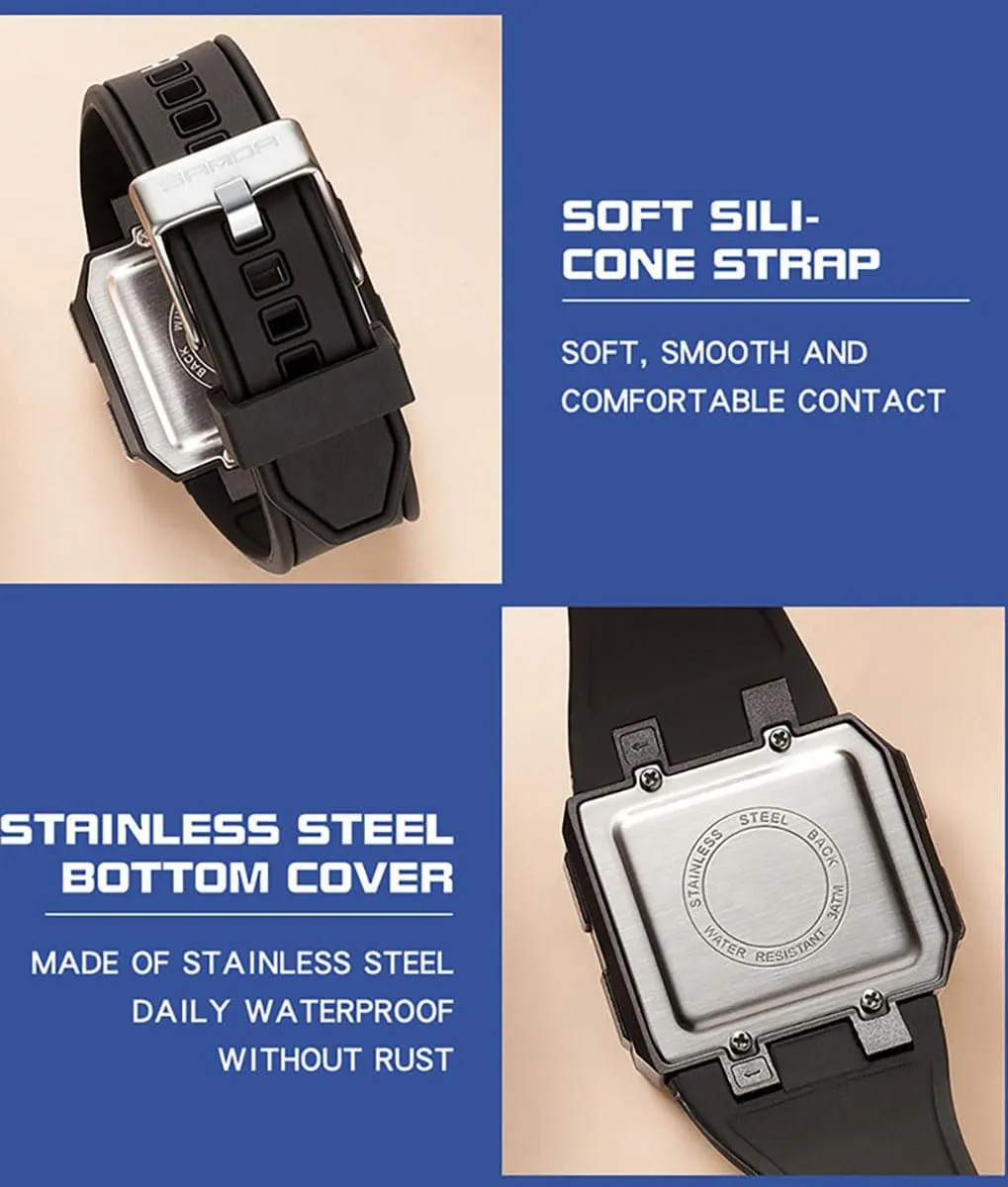 ADSBIAOYE Square Mens Digital Watch Outdoor Sports Multi-Function Watch LED Waterproof Chronograph Electronic Watches