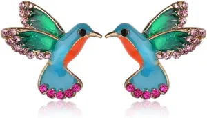 AILUOR Cute Enamel Crystal Hummingbird Bird Stud Earrings, Colorful Metal Animal Ear Studs Statement Jewelry for Women