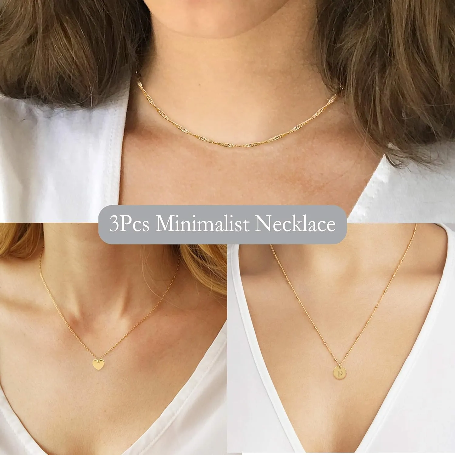 Aisansty Dainty Layered Initial Choker Necklaces Handmade 14K Gold Plated Tiny Heart Personalized Letter Disc Pendant Adjustable Chain Layering Gold Necklaces for Women Gift Jewelry