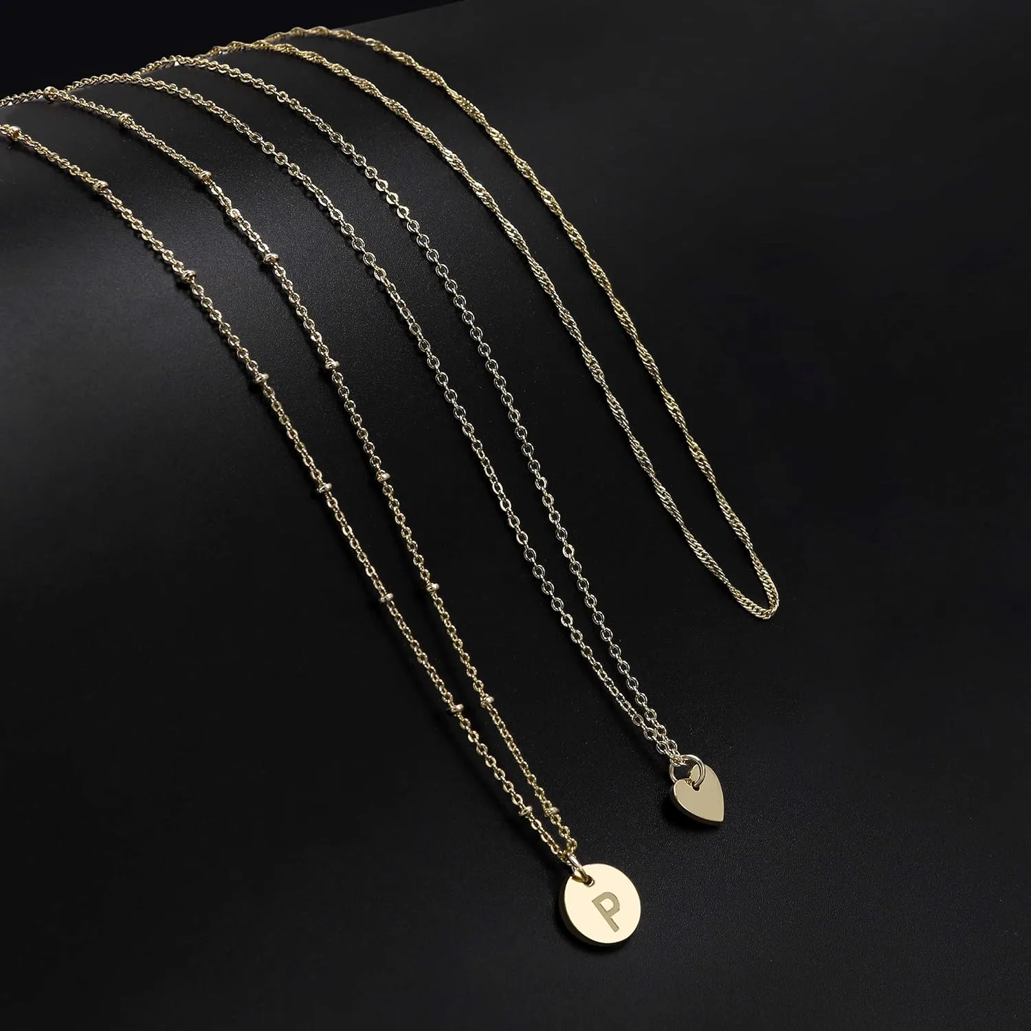Aisansty Dainty Layered Initial Choker Necklaces Handmade 14K Gold Plated Tiny Heart Personalized Letter Disc Pendant Adjustable Chain Layering Gold Necklaces for Women Gift Jewelry