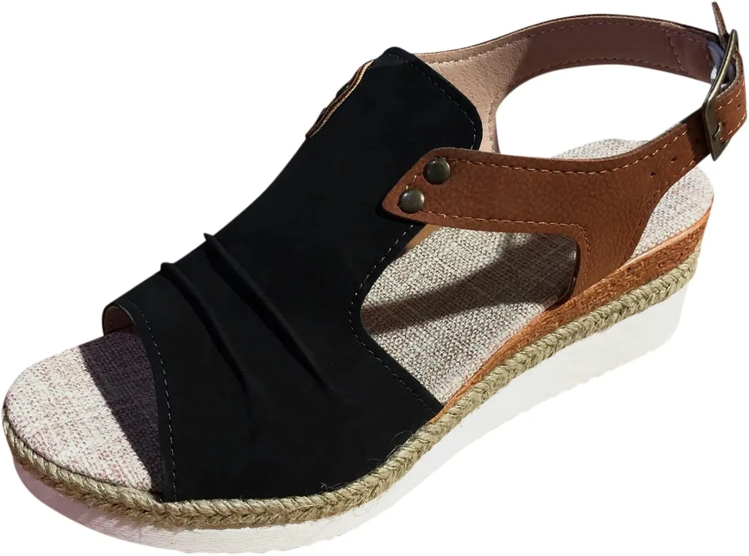 AMDBEL Wedge Sandals For Women Comfortable, Orthopedic Platform Wedge Sandals for Women Summer Dressy Flat 2023 Open Toe Ankle Strap Espadrilles Sandals Casual Strappy Slip on Sandals Beach Sandals