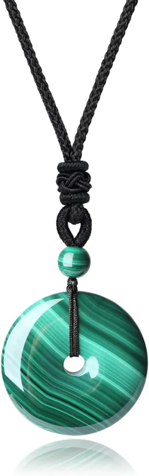 AmorWing Adjustable Round Donut Malachite Pendant Grounding Stone Protection Necklace