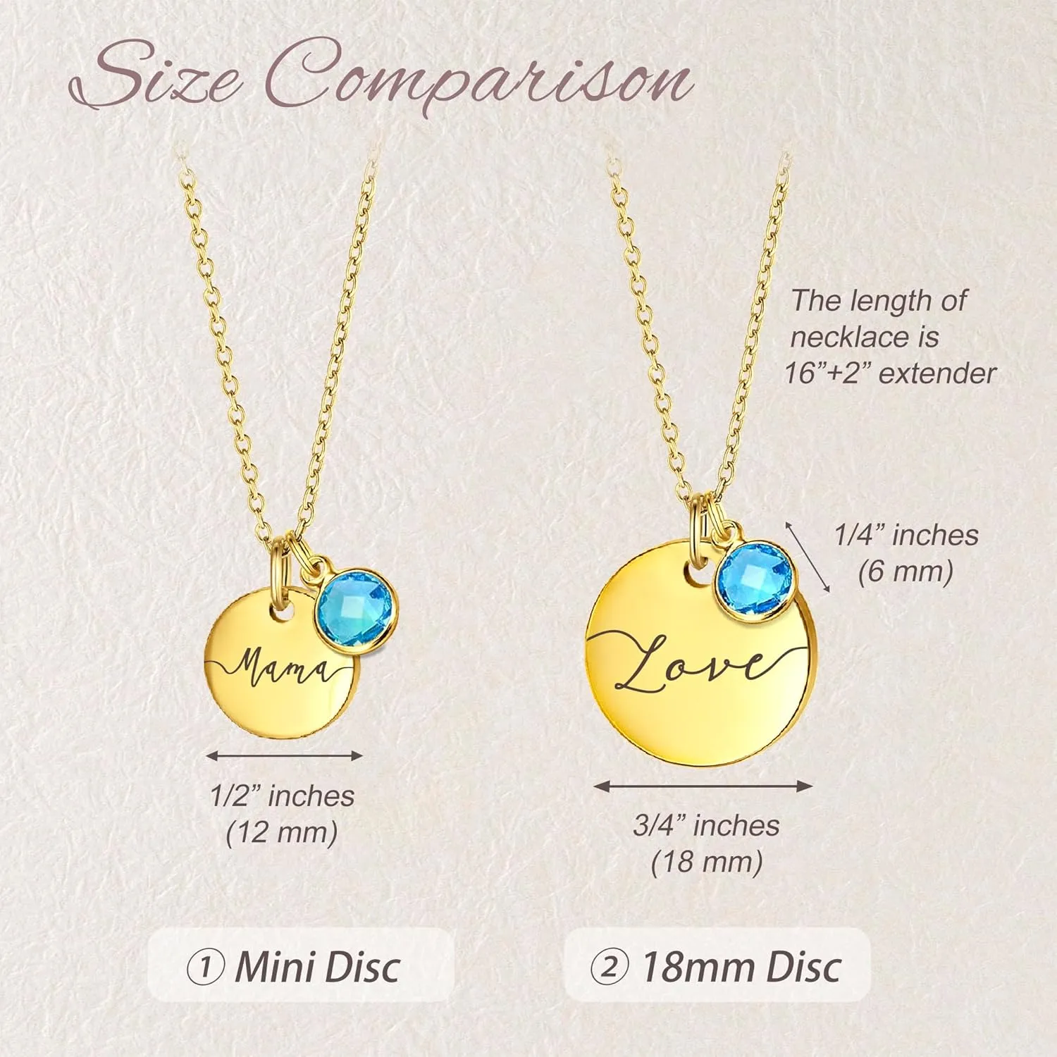 Anavia Birthstone Name Necklace, Personalized Engraved Coin Necklace for Women, Customized Gold Plated Pendant Necklace Handmade Jewelry Gift for Her Mom Grandma