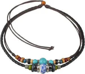 Ancient Tribe Adjustable Hemp Leather Cords Choker Necklace Turquoise Beads