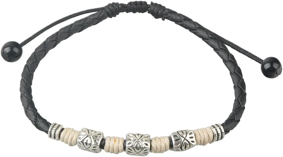 Ancient Tribe Handmade Adjustable Black Leather Anklet,Women's