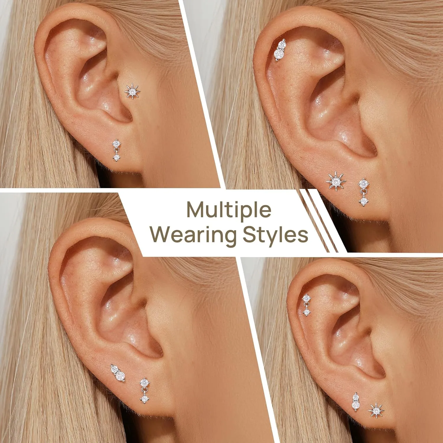 Angelady Flat Back Earrings Set for Women, 14K Gold Plated Flat Back Stud Earring Hypoallergenic, Sterling Silver Cartilage Earrings Helix Piercing Jewelry for Women