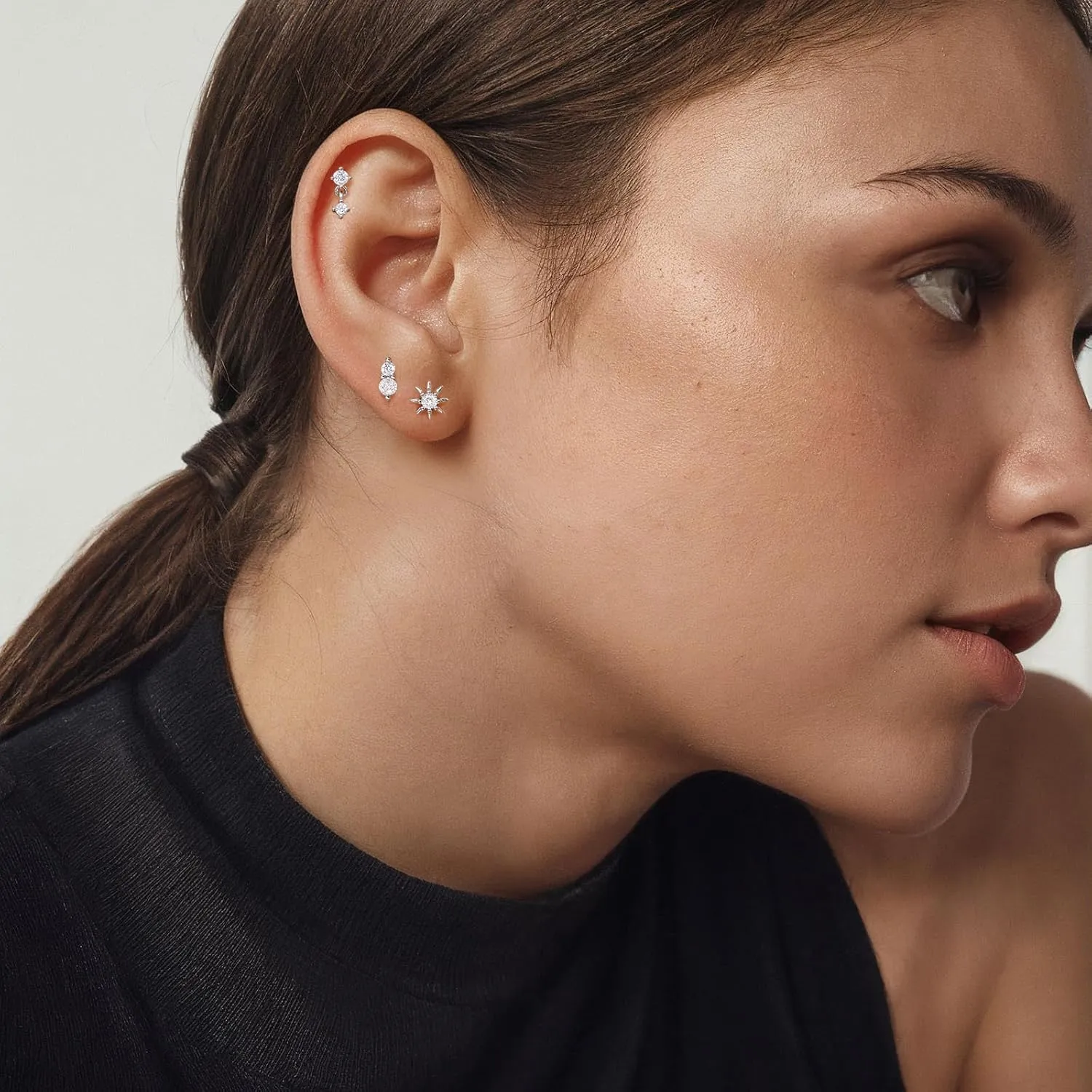 Angelady Flat Back Earrings Set for Women, 14K Gold Plated Flat Back Stud Earring Hypoallergenic, Sterling Silver Cartilage Earrings Helix Piercing Jewelry for Women