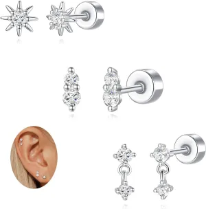 Angelady Flat Back Earrings Set for Women, 14K Gold Plated Flat Back Stud Earring Hypoallergenic, Sterling Silver Cartilage Earrings Helix Piercing Jewelry for Women