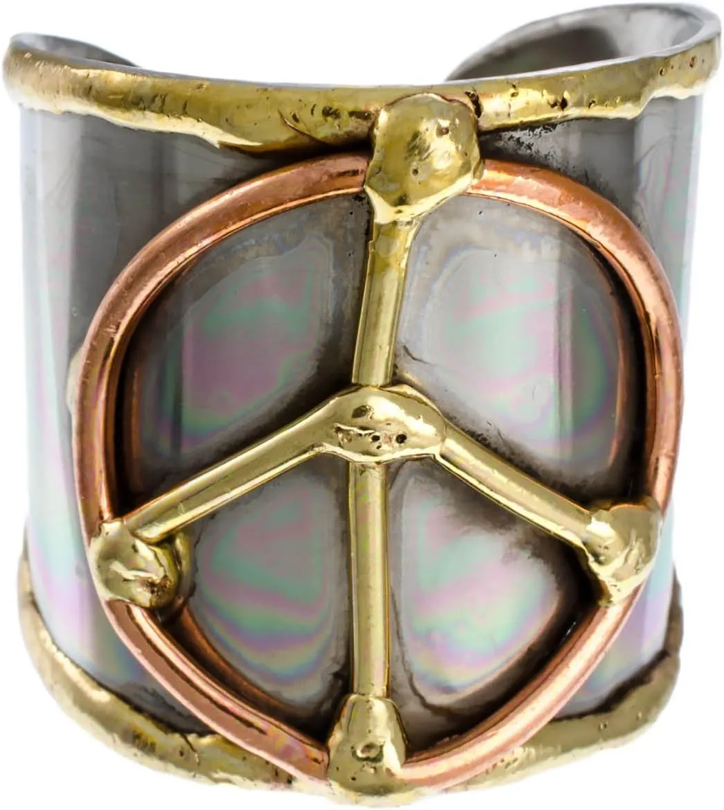 Anju Tri-Tone Peace Adjustable Cuff Ring