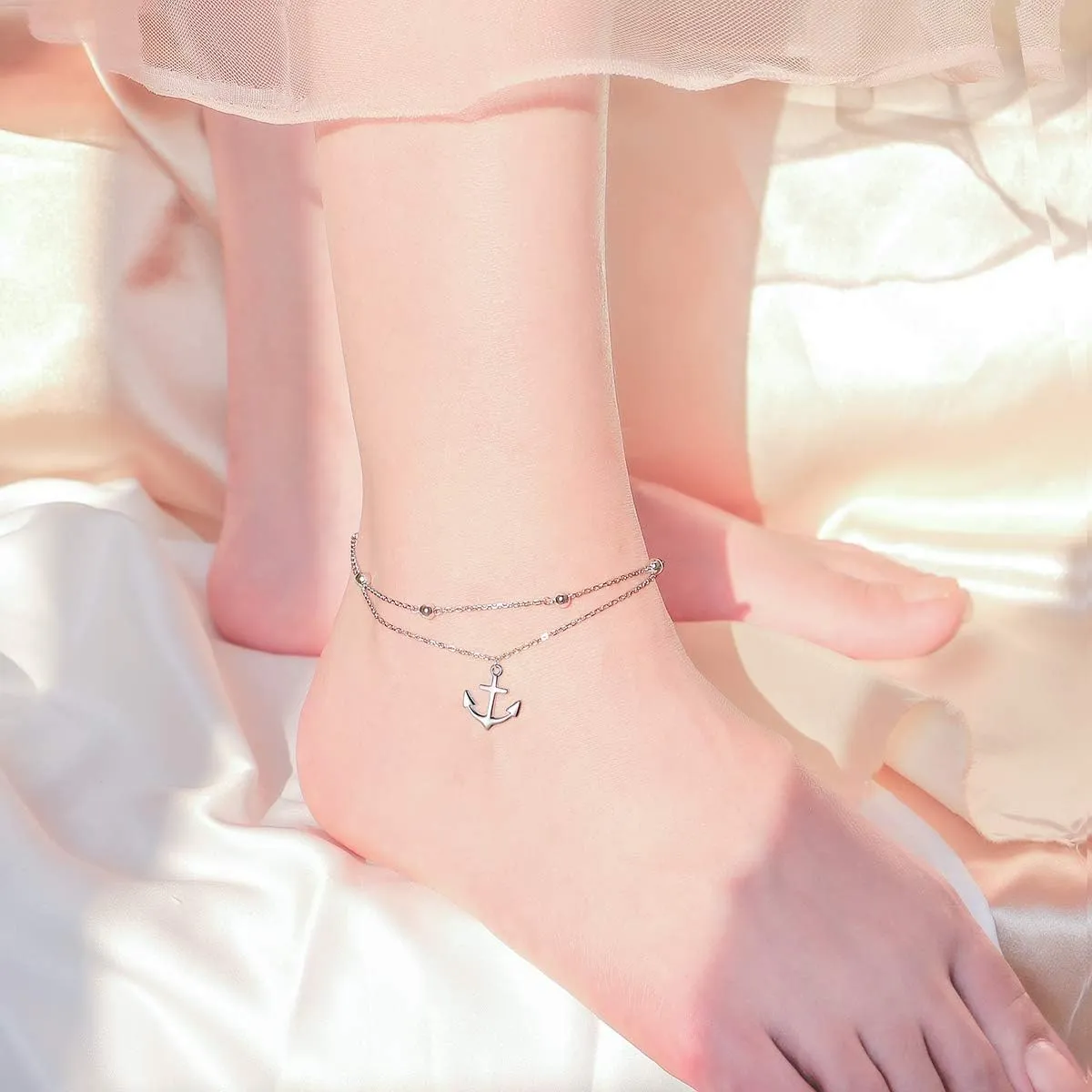 Anklet for Women S925 Sterling Silver Adjustable Foot Ankle Bracelet