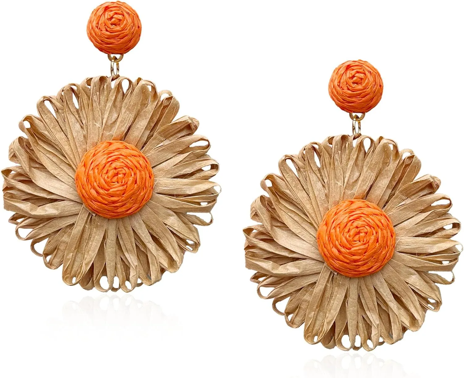 Anmpab Daisy Rattan Earrings for Women Statement Boho Raffia Straw Wrapped Flower Drop Dangle Earrings Jewelry