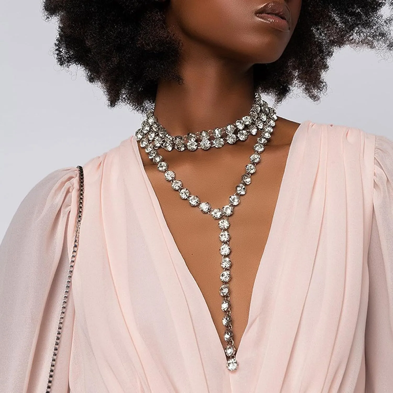 Aonklot Long Rhinestone Necklace Y Lariat Necklace Gold Long Tassel Necklace Dainty Y Chain Necklace Trendy Jewelry for Women