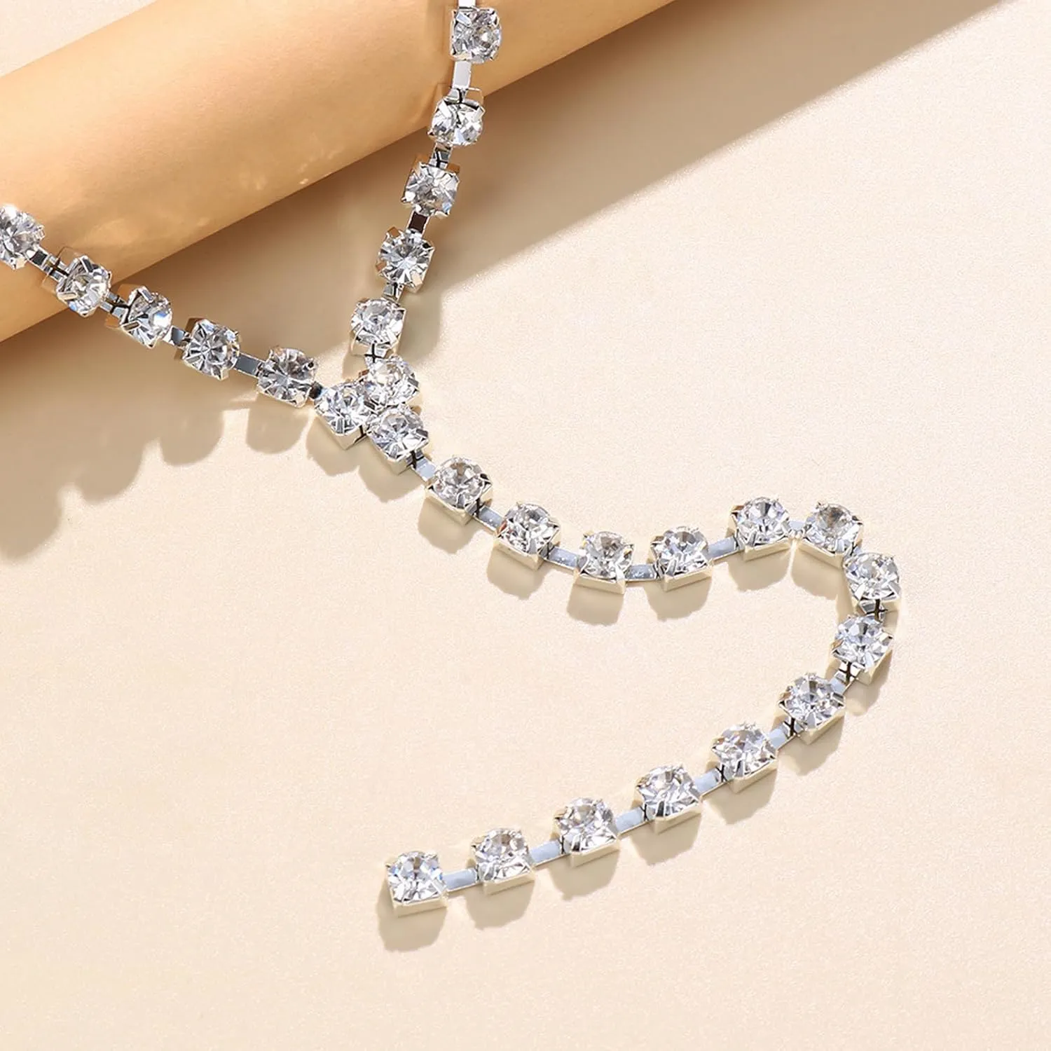 Aonklot Long Rhinestone Necklace Y Lariat Necklace Gold Long Tassel Necklace Dainty Y Chain Necklace Trendy Jewelry for Women