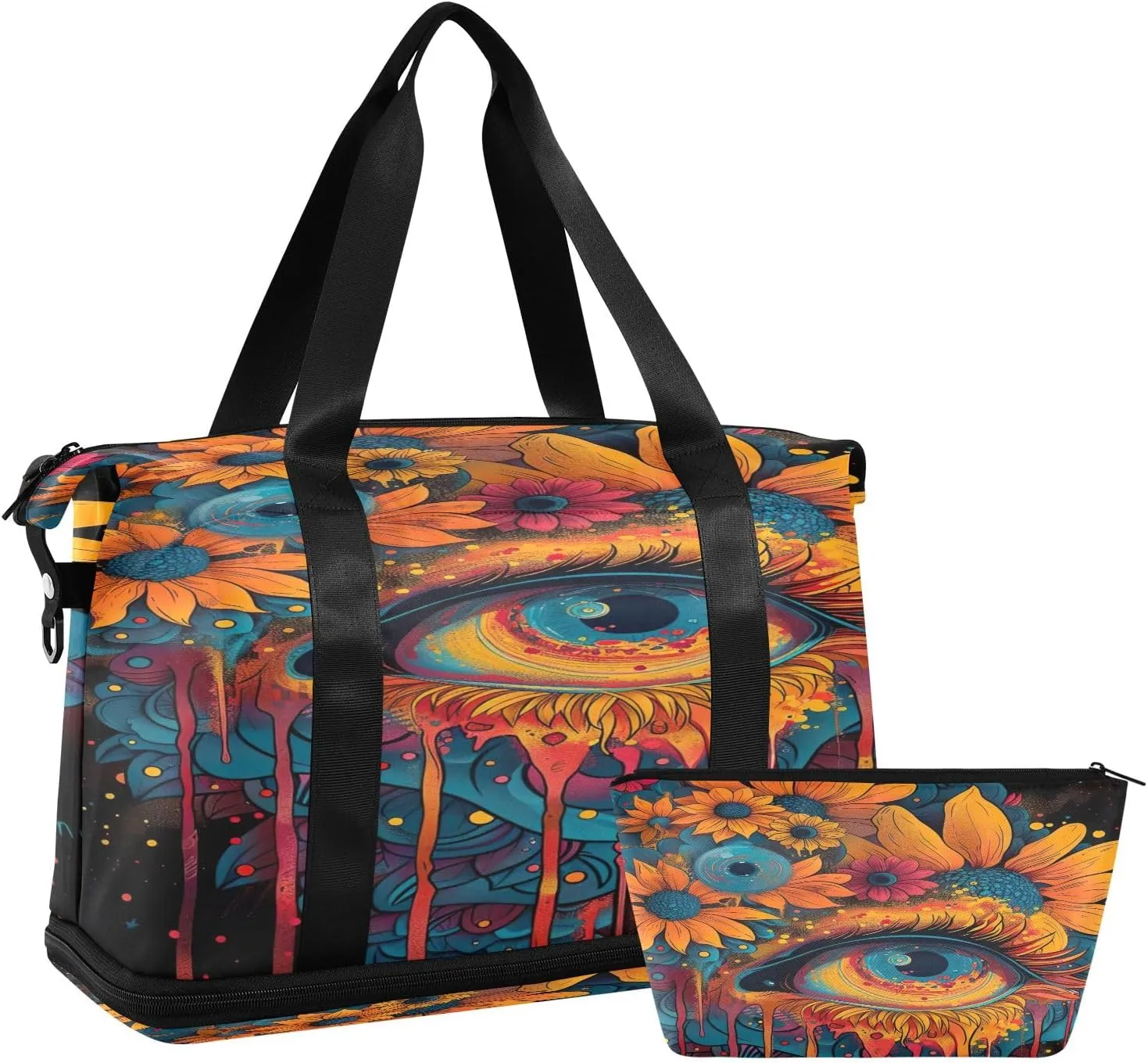 Art of Flowers and Eyes Traveling Bags Luggage Waterproof Women Gym Bag, Foldable Carry on Bags for Airplanes