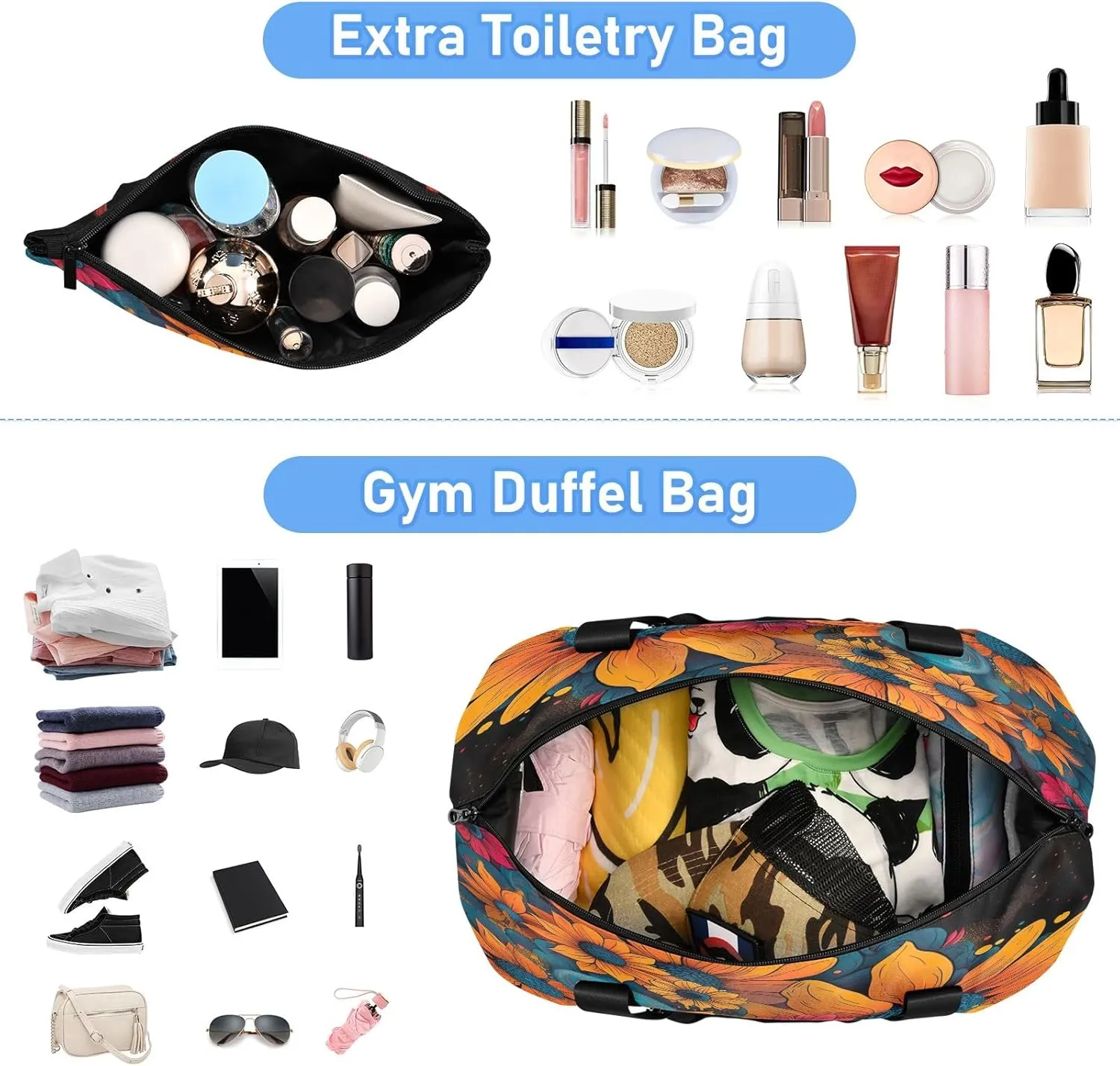 Art of Flowers and Eyes Traveling Bags Luggage Waterproof Women Gym Bag, Foldable Carry on Bags for Airplanes